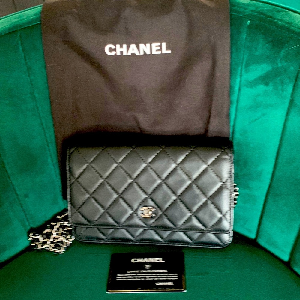 Chanel lambskin wallet on chain ….